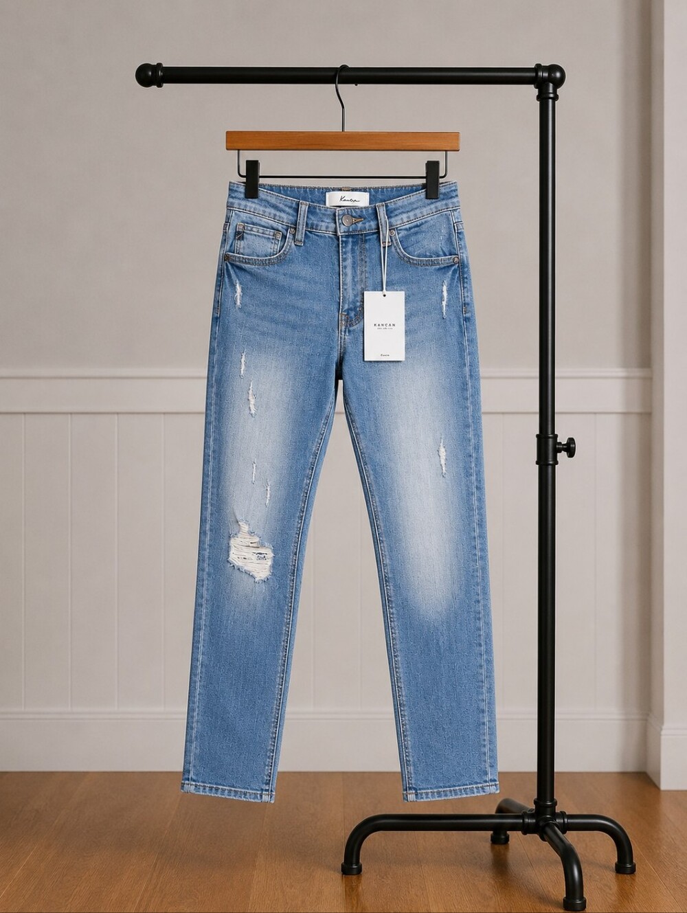 Kancan Straight Leg Distressed Jeans